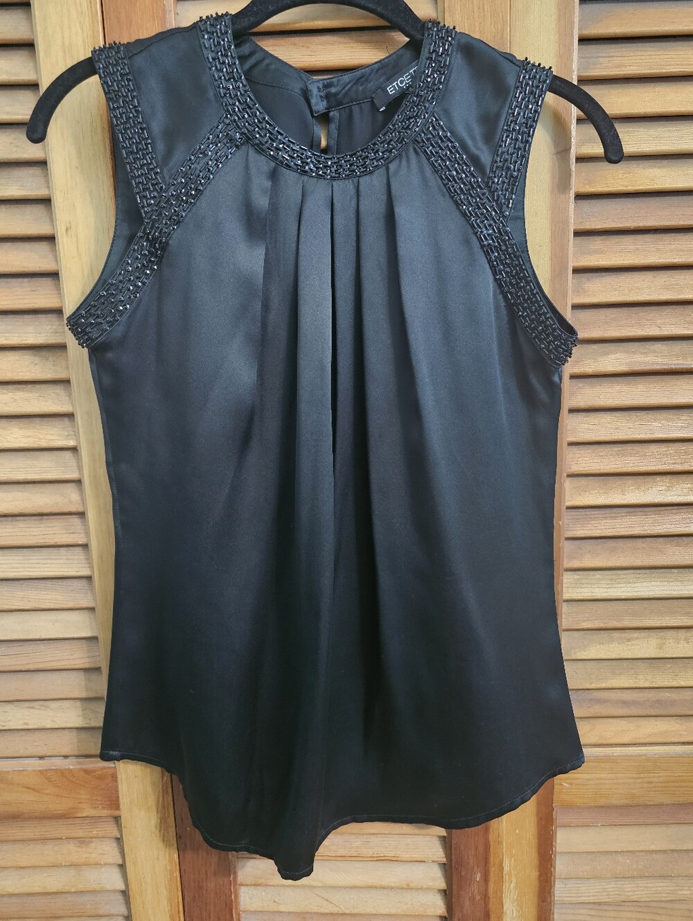 Etcetera 100% Silk Black Beaded Sleeveless Top | XS | Elegant Luxe